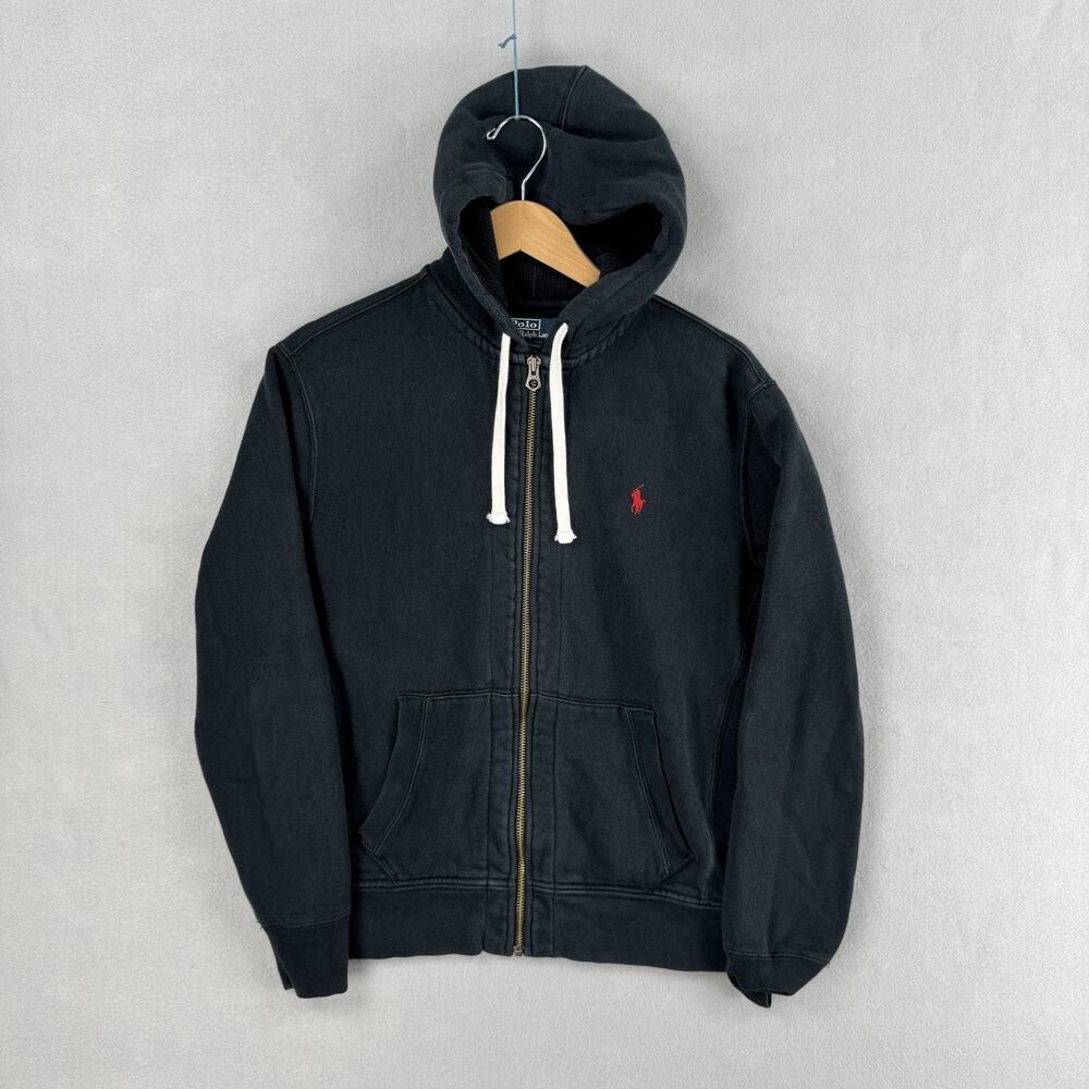 Polo Ralph Lauren Hoodie Mens Medium Black Full Zip Fleece Sweatshirt Pony